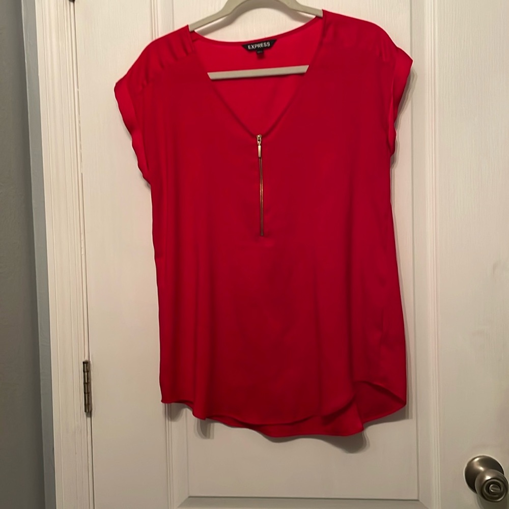 Express Red short sleeve zip up blouse - never worn